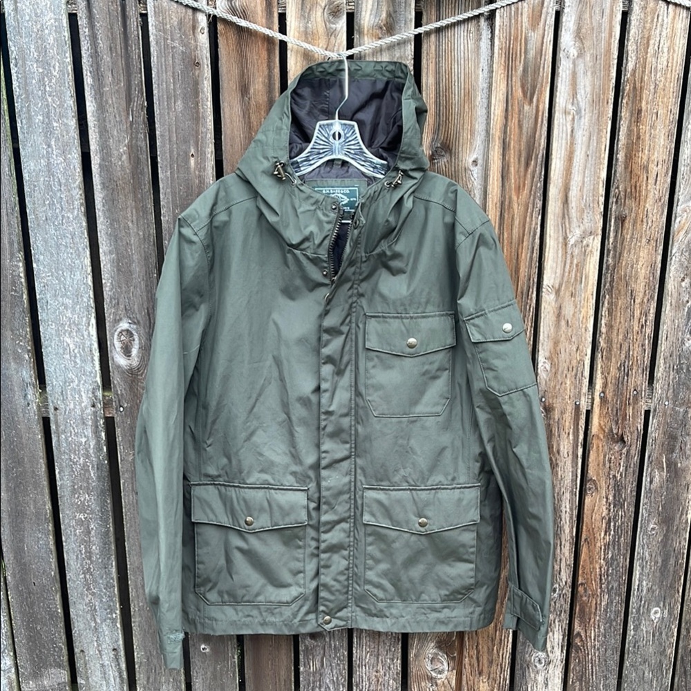 Bass Co Mens Jacket Large Army Olive Green L Rain Waterproof Outdoor L Coat Hood